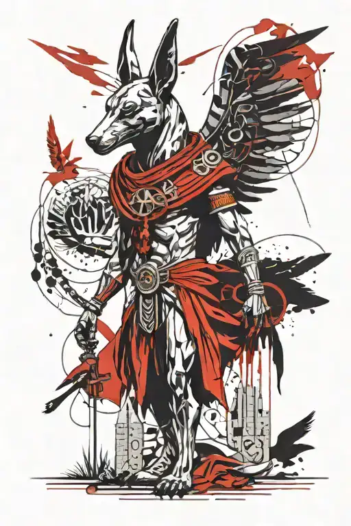 Anubis Standing Proudly With Crow On Shoulder