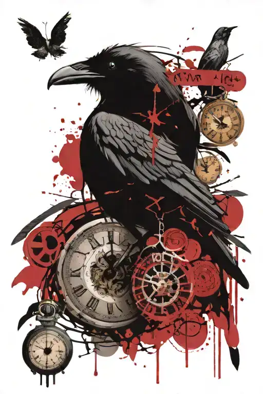 A Flying Raven Holding A Clock