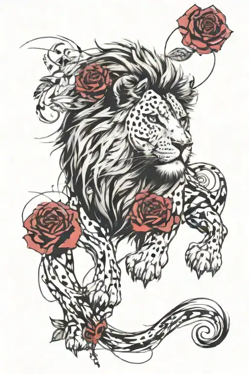 Lion Tatto With Rose Wrapped