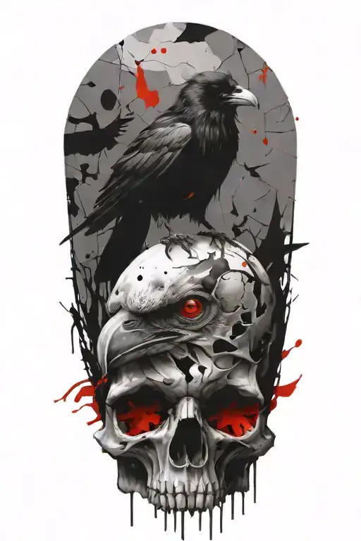 Raven Sitting On Skull
