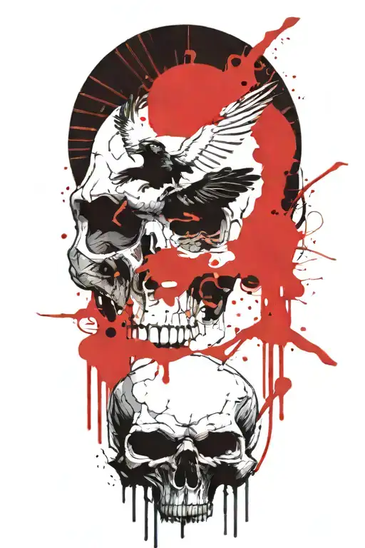 Raven Sitting On Skull