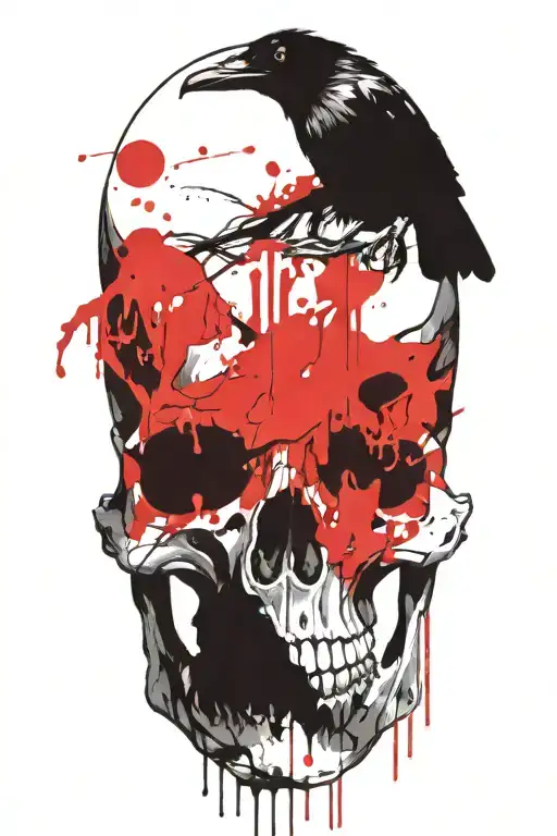 Raven Sitting On Skull
