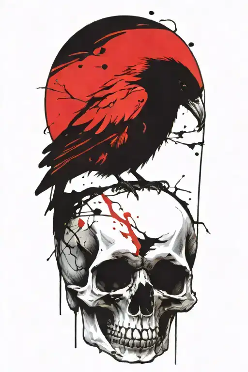Raven Sitting On Skull