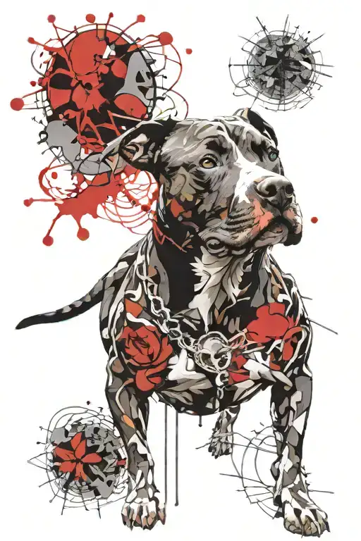 Pitbull Surrounded By Filigree