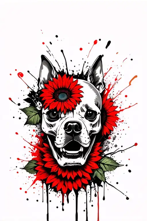 Pitbull Skull Sunflowers Wrapped