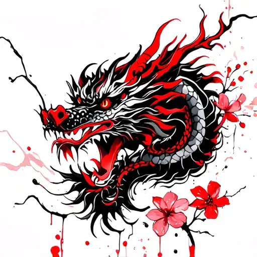 Japanese Dragon With Cherry Blossoms