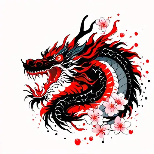 Japanese Dragon With Cherry Blossoms