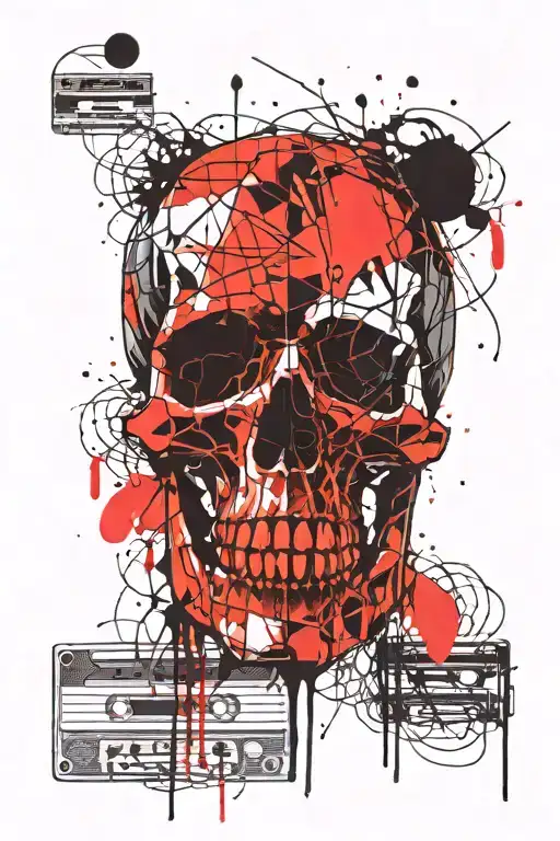 A Skull Made Out Of Cassette Tapes With Graffiti Tags On The Bones