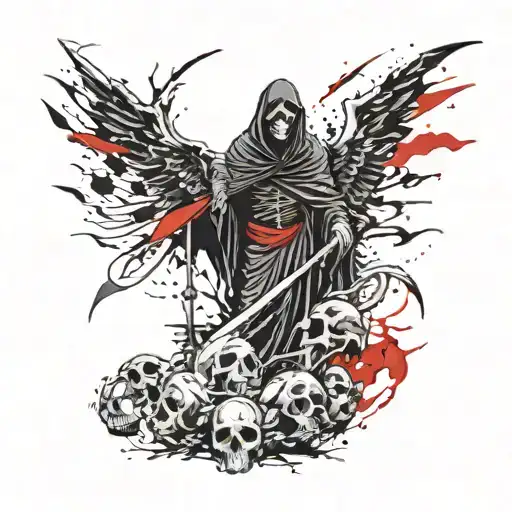 Grim Reaper Stood On Skulls Surrounded