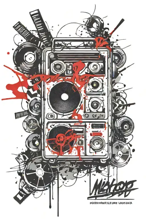 Hip Hop Music Motes With Boombox Graffiti Style