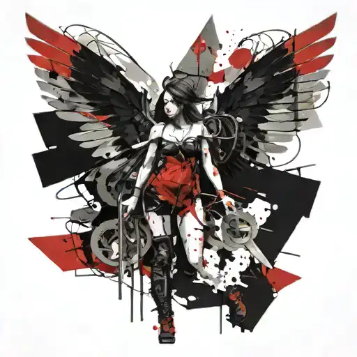 Female Angel With Metal Wings