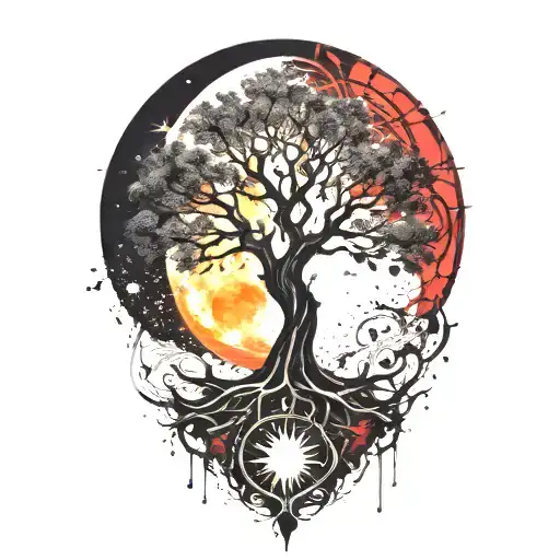 Tree Of Life And Sun And Moon