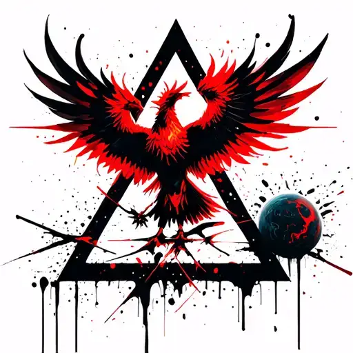 Phoenix With A Triangle Behind It And The Universe On The Right Side