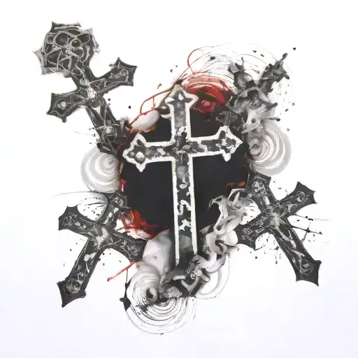 3 Faded Crosses On A Mound In Black