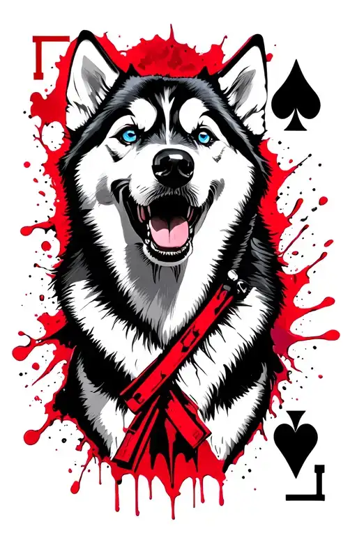 Howling Husky In Spade On Ace Of Spades Card