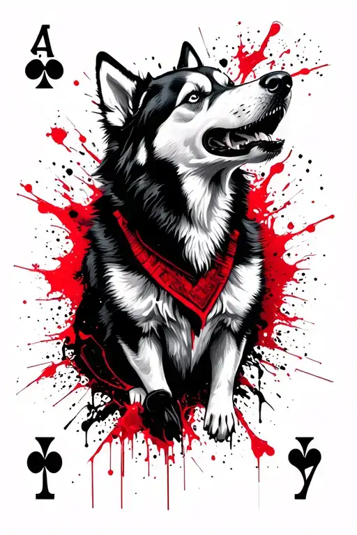 Howling Husky In Spade On Ace Of Spades Playing Card