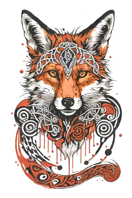 A Smiling Fox With Celtic Tattoo On Its Face And Body