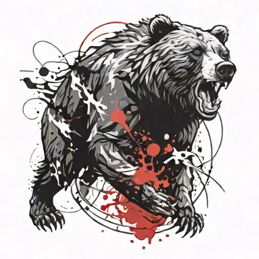 A Detailed Blackwork Tattoo Of A Bear Roaring