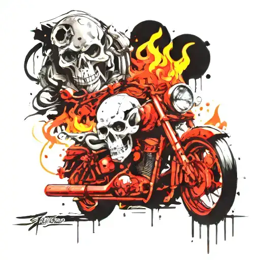 Compas Skull Flame Motorcycle
