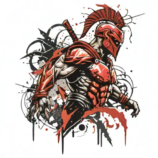 Realistic Style Spartan Looking Up At Lightning Storm