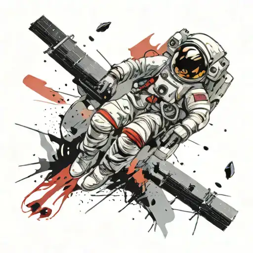 An Astronaut Flies Past Near A Broken Iss In Space