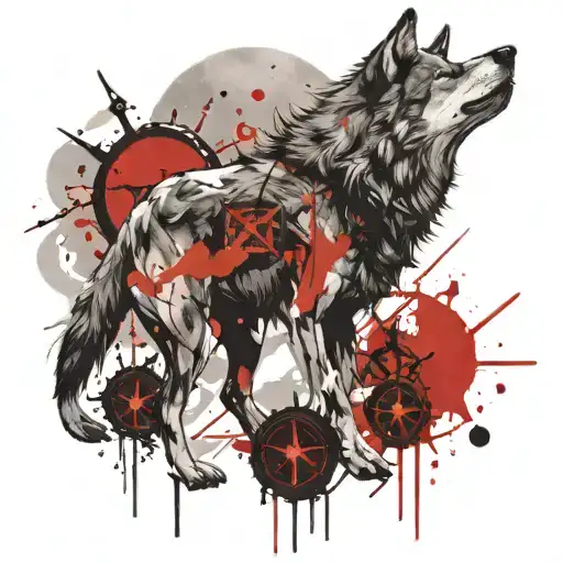 Wolf And Compass And Moon