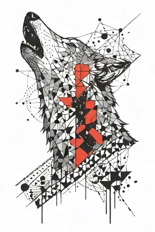 Wolf Howling With Geometric Figures And The Moon In The Background