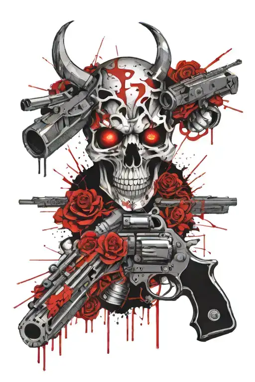Eyes Skull And Demon Gun