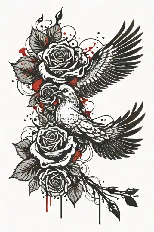 Roses With A Dove Clouds And Cross