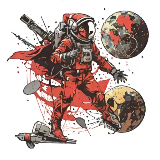 A Space Cowboy Hitting A Meteor With A Bat Shaped Like A Rocket Towards Earth