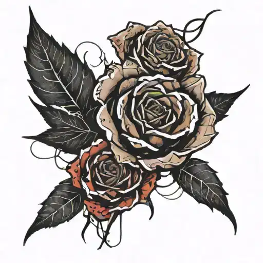 A Blooming Rose Intertwined With Vines And Leaves