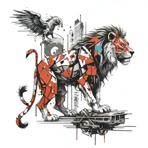 Lion Protect His Puppy Robot