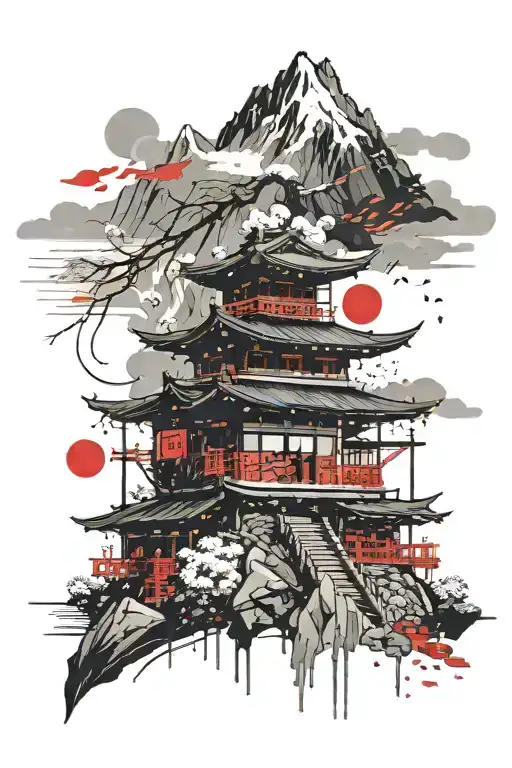 Japanese House Against The Background Of A Mountain