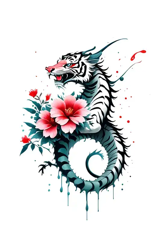 1 Dragon 1 Tiger Sakura Flowers Growing