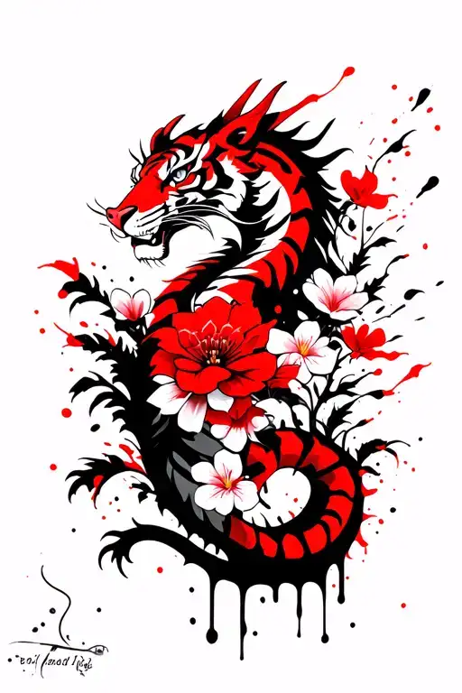 1 Dragon 1 Tiger Sakura Flowers Growing