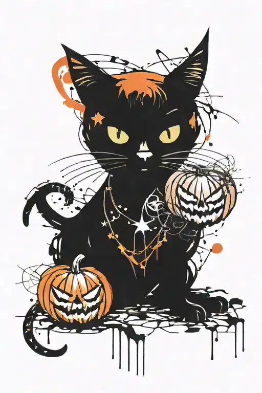Halloween Pumpkin Spooky Cat Playing