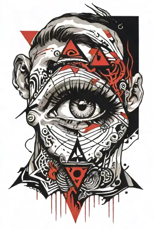 Tattoo On Neck Horror Eye Psychedelic Triangle With Eye And Lines Tribal