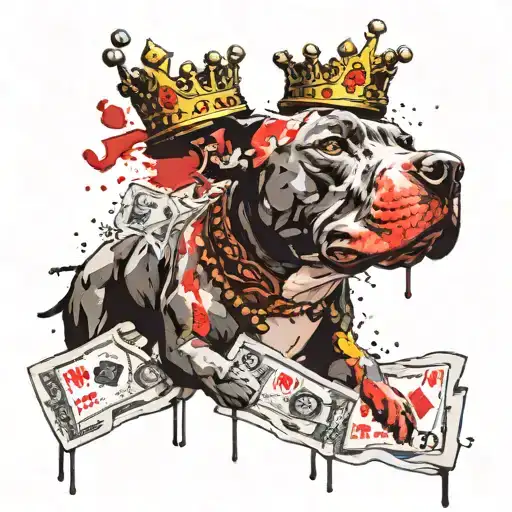 A Stack Of Cash Being Held By A Loyal Pitbull With A Crown On Its Head