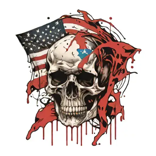Skull In Front America Flag Waving