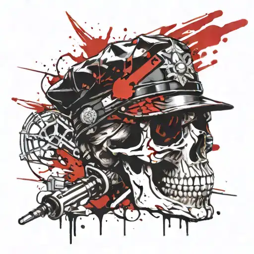 Skull With Teeth Knocked Out By Police Baton In Russian Police Cap