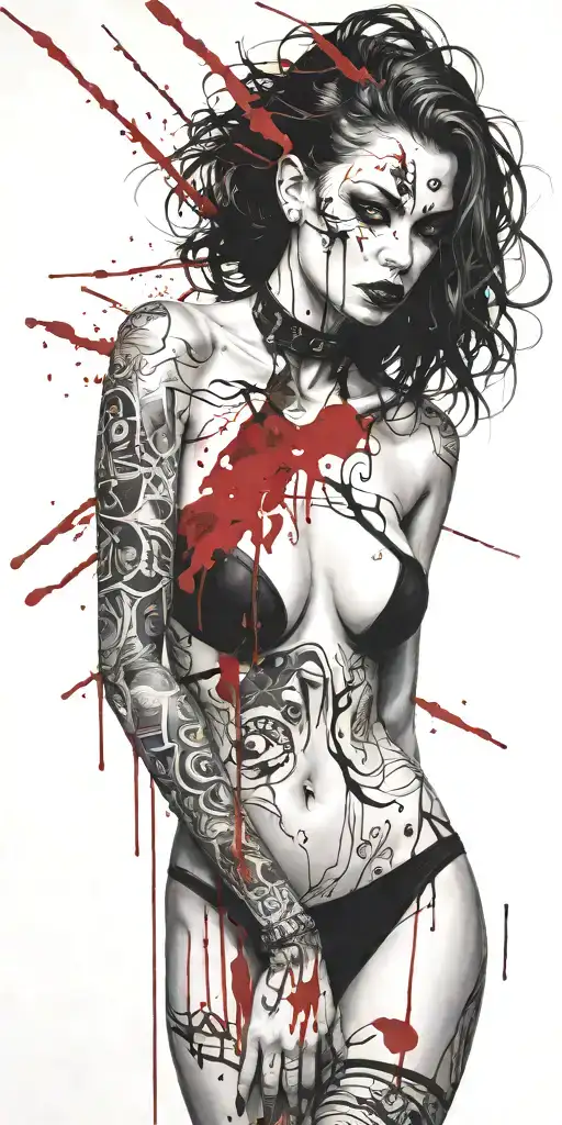 Darkly Alluring Full Nude Masked Goth Girl Rocking Out