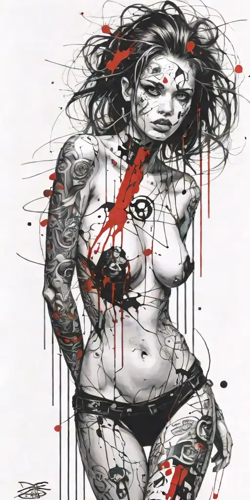 Darkly Alluring Full Nude Blue Eyed Girl Rocking Out