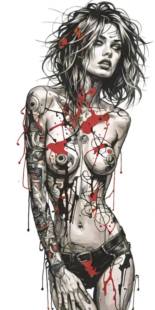 Darkly Alluring Full Nude Blue Eyed Girl Rocking Out