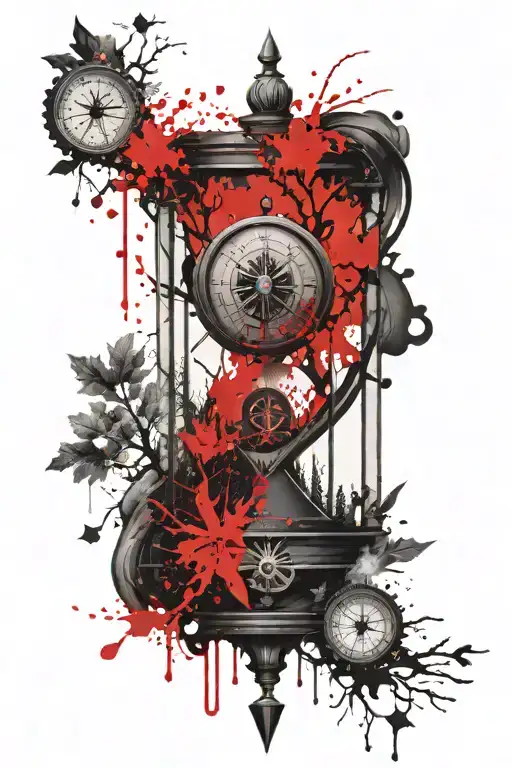 A Tree And A Compass In The Middle Of An Hourglass