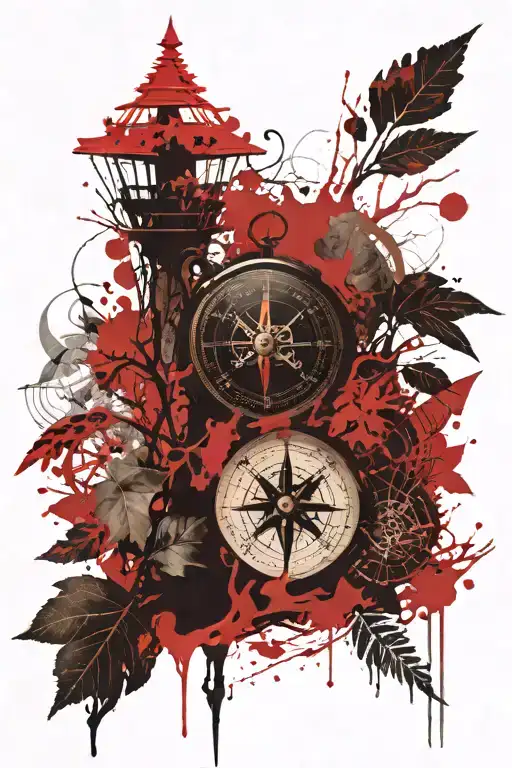 A Tree And A Compass In The Middle Of An Hourglass