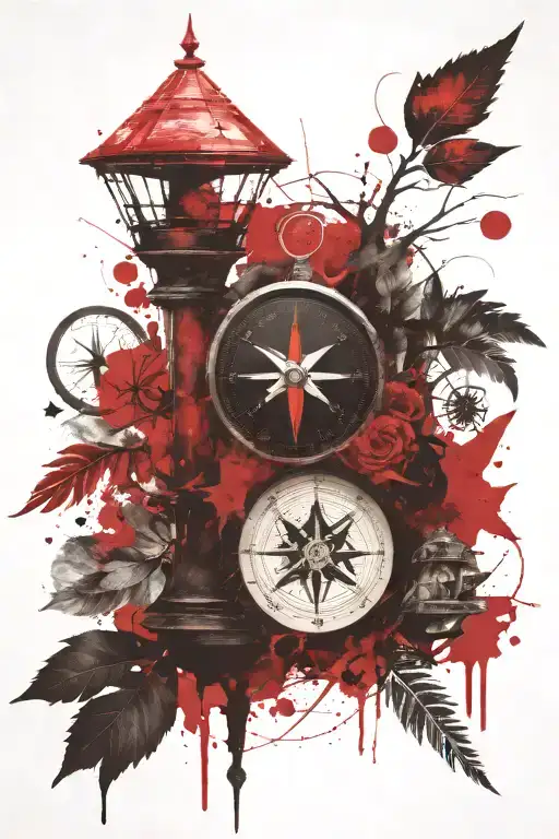 A Tree And A Compass In The Middle Of An Hourglass