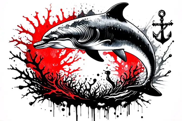 Ocean Coral Dolphin And Anchors