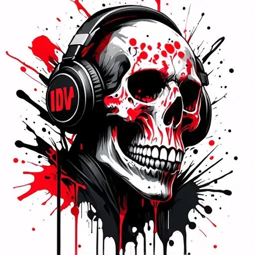Creepy Skull Wearing Headphones