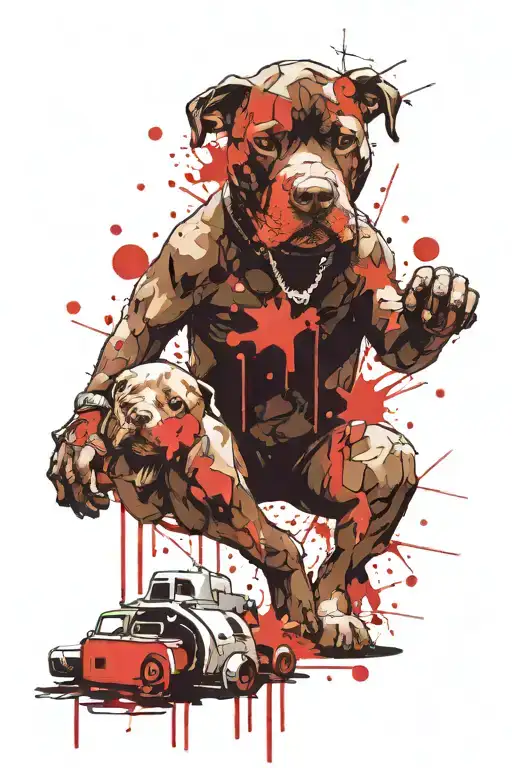 Pitbull Dog With Teddy Bear Holding