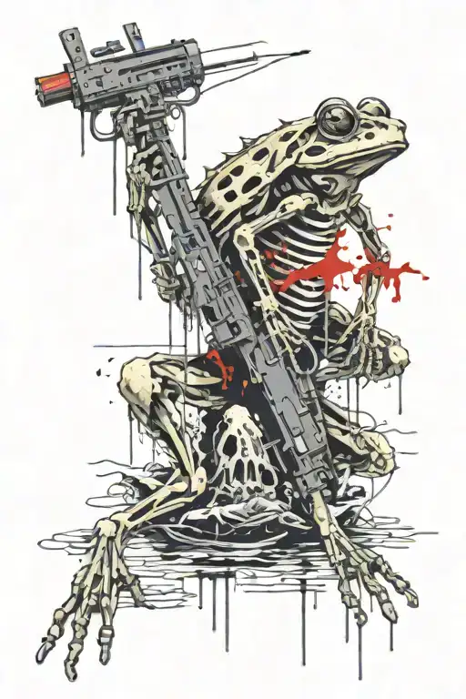 Frog Skeleton Emerging From Water Carrying M4 Rifle